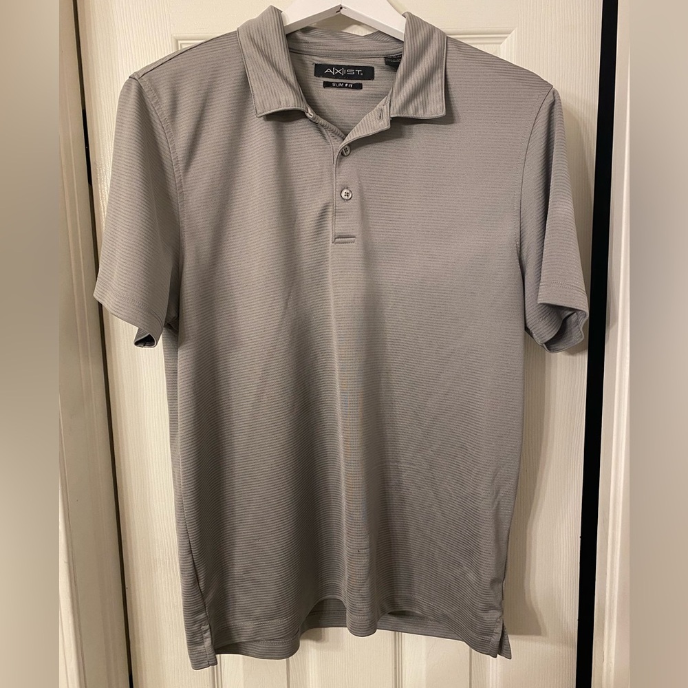 Axist Men’s Gray Slim Fit Short-Sleeve Polo: Size L